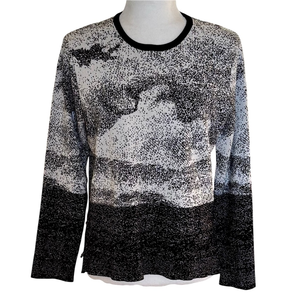 YAL New York Black White Speckled Crew Neck Sweater L